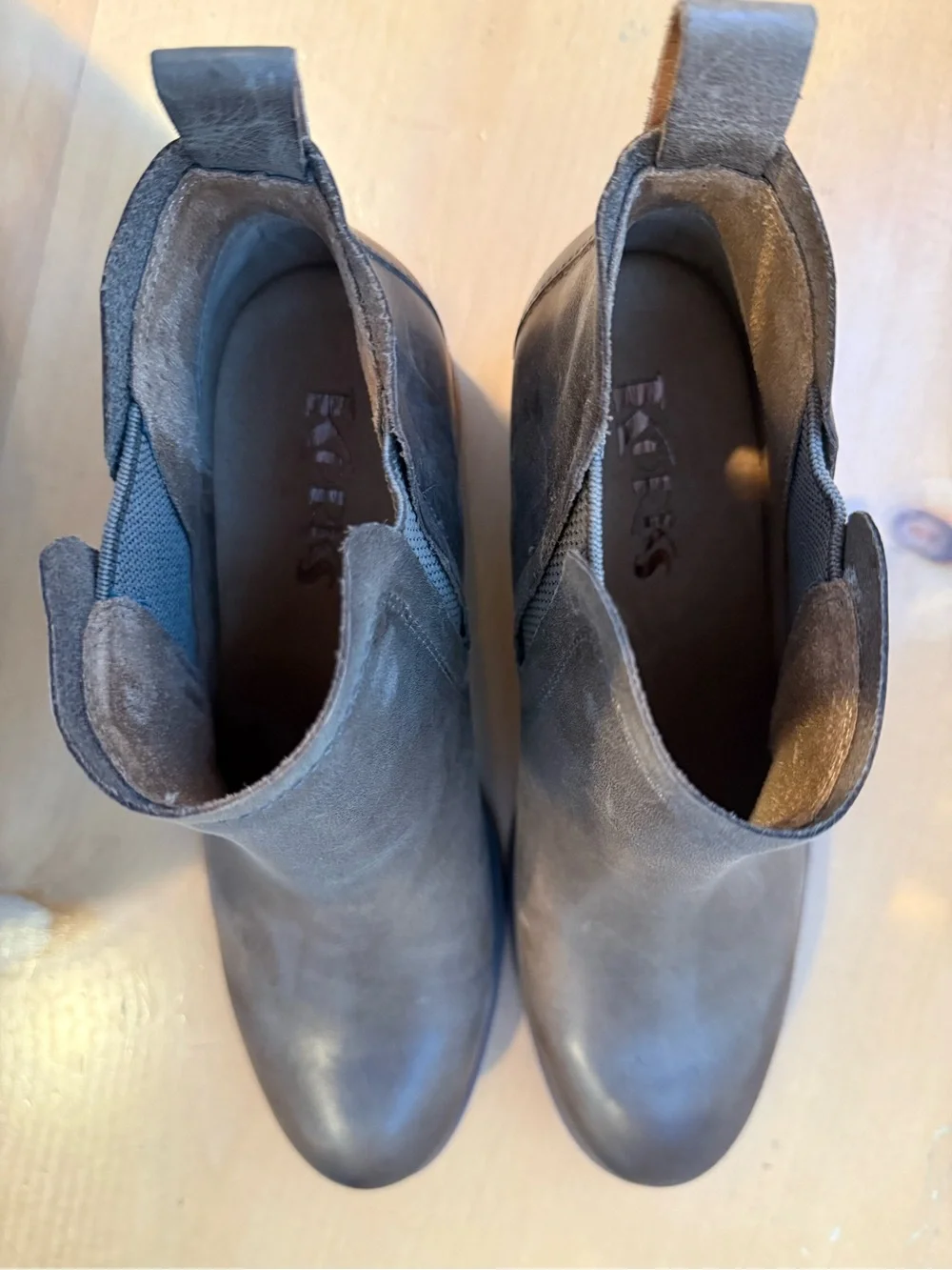 Korks Tea Stretch Khaki Brown Leather Ankle Booties size 6.5 NWOB